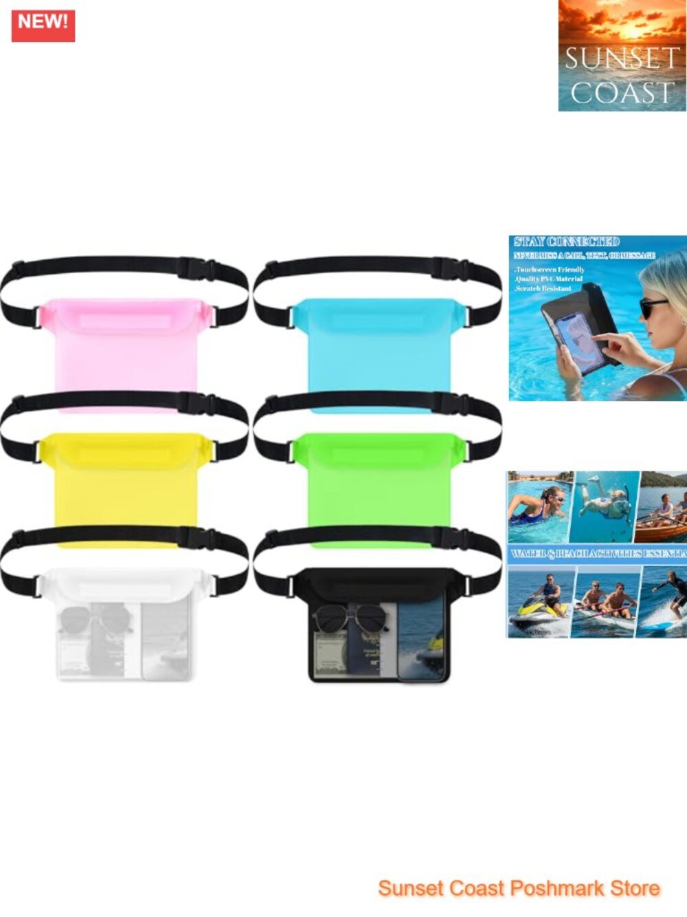 6 Pack Waterproof Fanny Pack Dry Bag for Swimming Boating & Beach